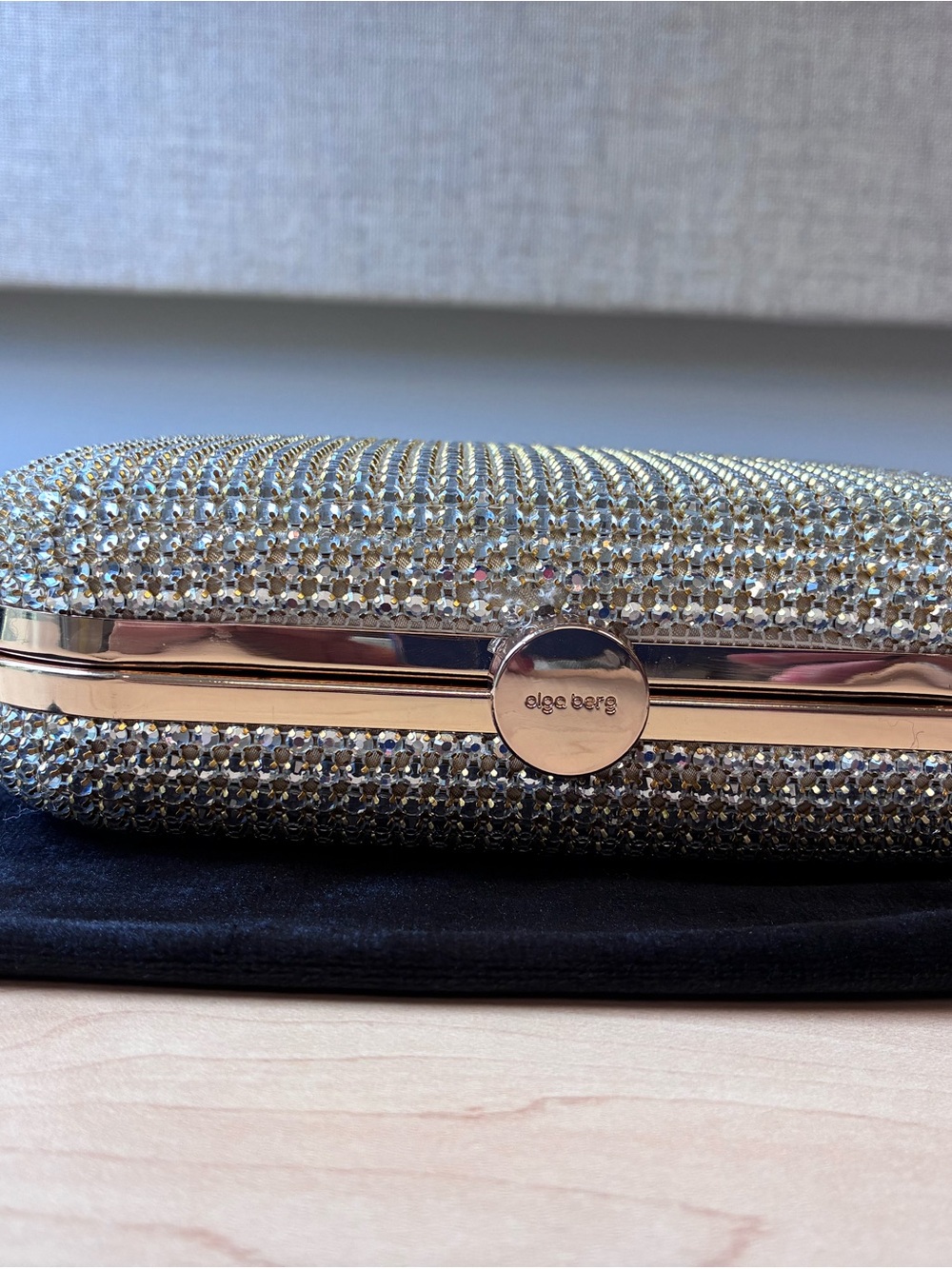 Olga Berg Gold and Silver Crystal Minaudière Clutch